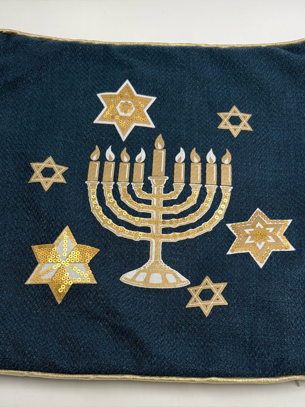 Hanukkah Menorah Decorative Pillow Cover - Navy and Gold